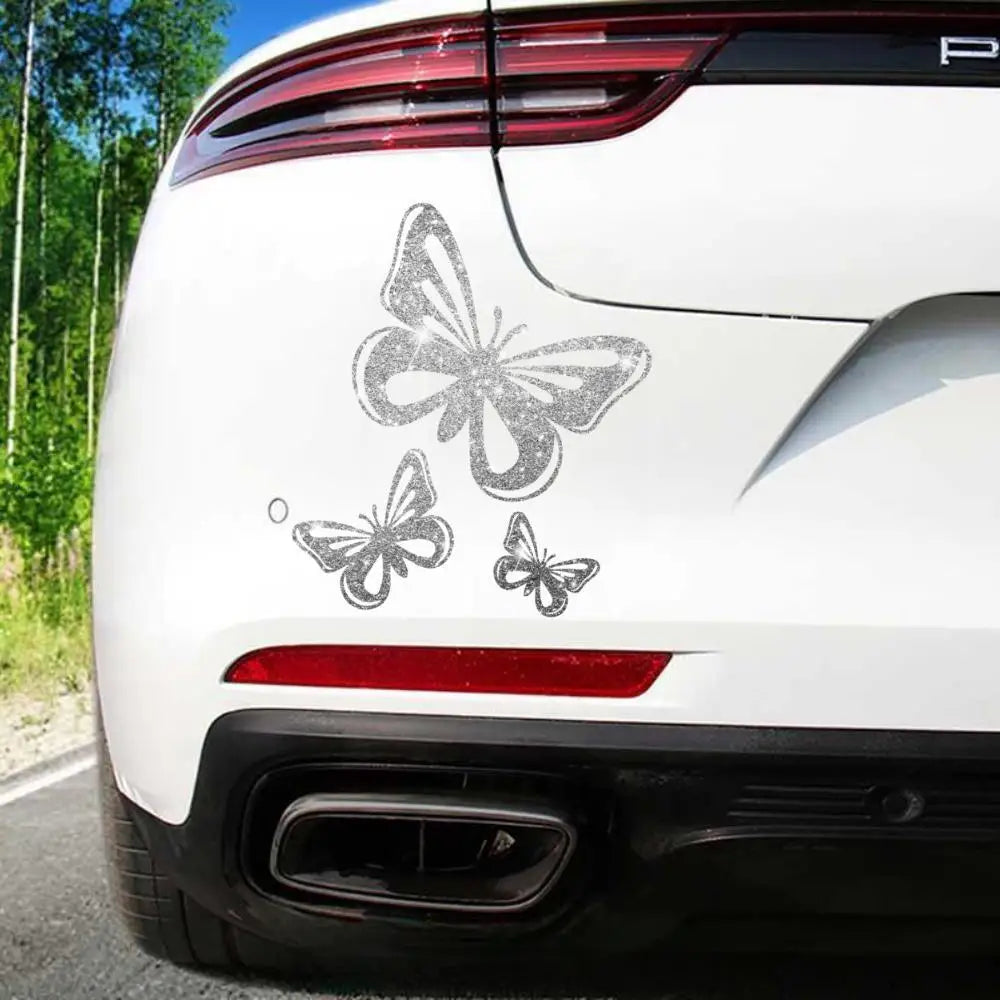 Car  3pcs/set Shining Stylish Butterfly Car Sticker Innovative imitation diamond sticker Shiny Cute Car Stickers Car Styling Cartoon