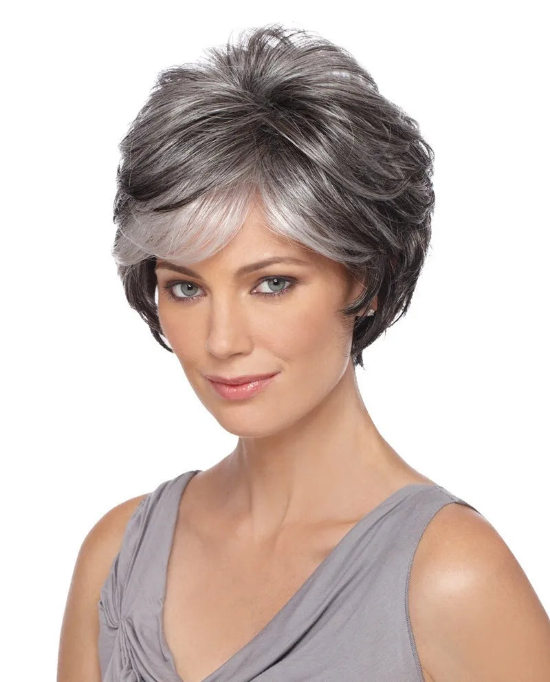 Crown & Glory Wigs Short Brown Pixie Cut Wigs with Bangs Straight Synthetic Hair Wig Ombre Blonde Wig Headband Cosplay Wig