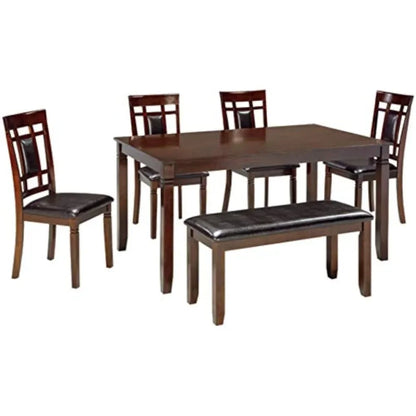 Living Room Bennox Dining Room Set, Includes Table, 4 18" Chairs & Bench, Brown