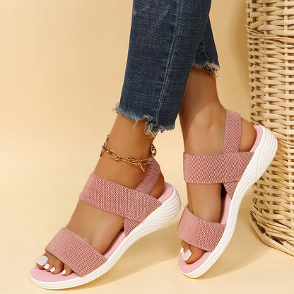 Woman shoes   Casual and Comfortable All-match Hollow Elastic Band Buckle Trifle Bottom Women's Sandals Solid Color Plus Size Women's Sandals