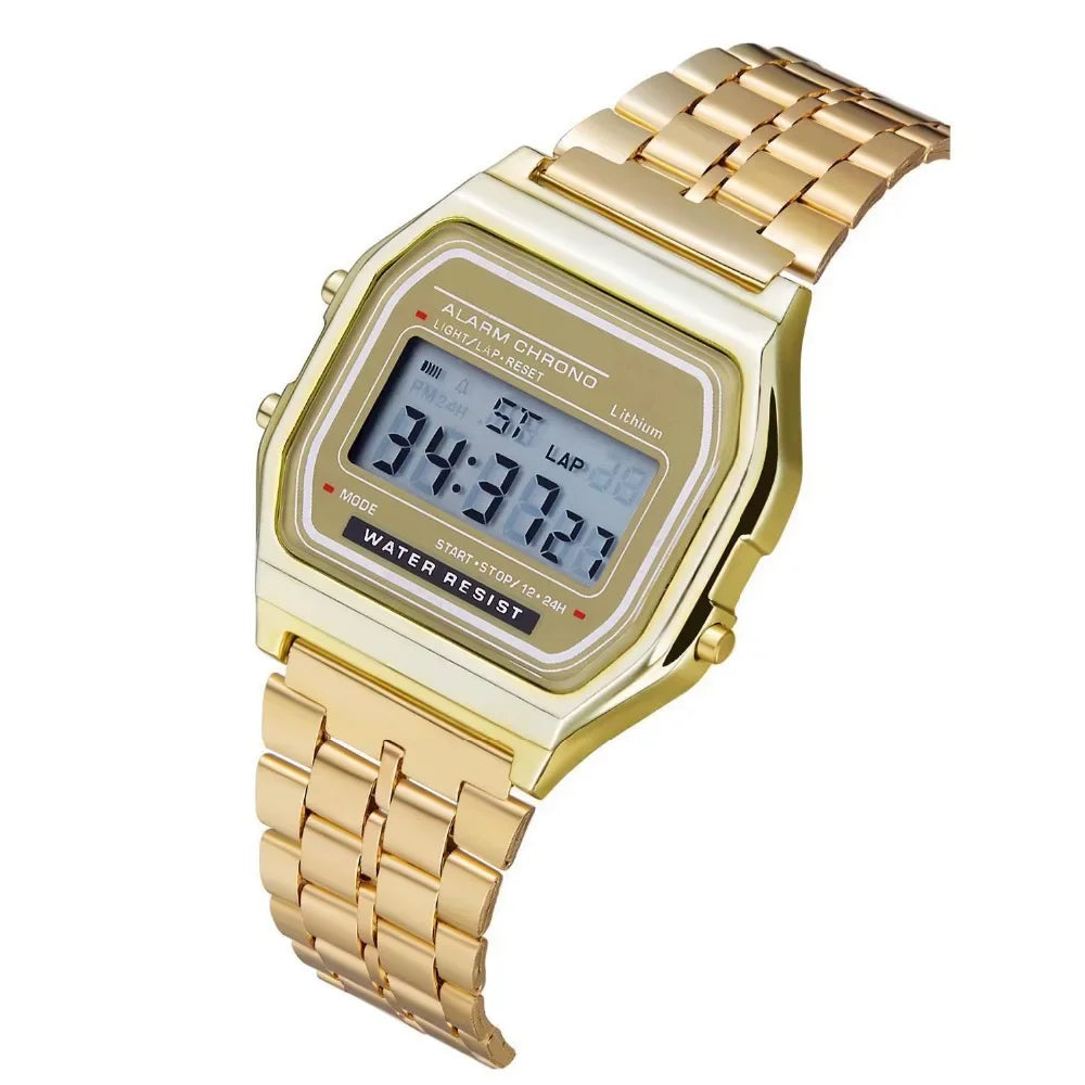 Jewellery  Steel strip LED electronic watch ultra-thin gold and silver cold light watch F91W steel strip