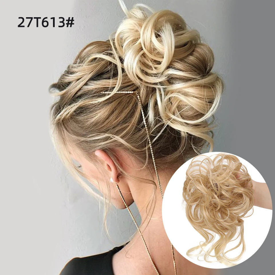 Crown & Glory Wigs  LUPU Synthetic Hair Bun Chignon Messy Curly Hair Band Elastic Scrunchy False Hair Pieces For Women Hairpins Black Brown