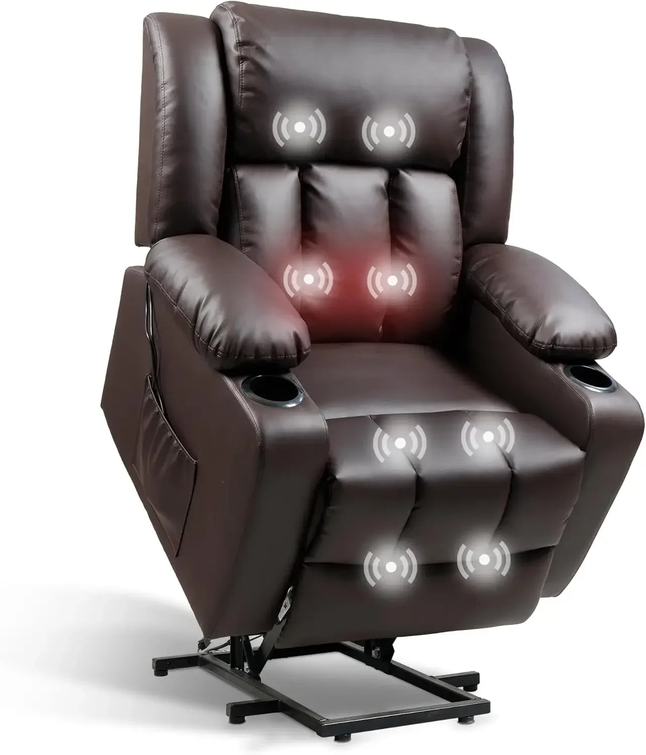 Living Room Power Lift Recliner Chair, Electric Leather Lift Recliner Chair W/Massage & Heat Cup Holders Lift Reclining Chair Sofa, Recliner