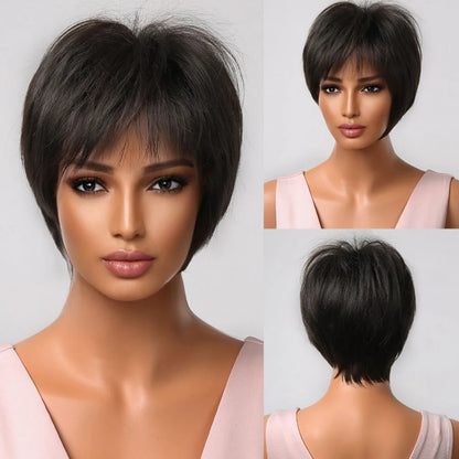 Crown & Glory Wigs HENRY MARGU Dark Root Ombre Brown Blonde Short Hair Wigs Fluffy Pixie Cut Synthetic Wig for Black White Women Heat Resistant