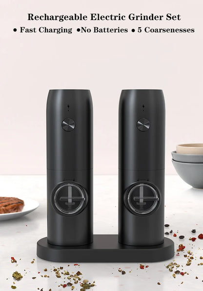 Kitchen Electric Salt and Pepper Grinder Set with Charging Base and LED Light Adjustable Coarseness Automatic Spice Herb Mill kitchen appliance