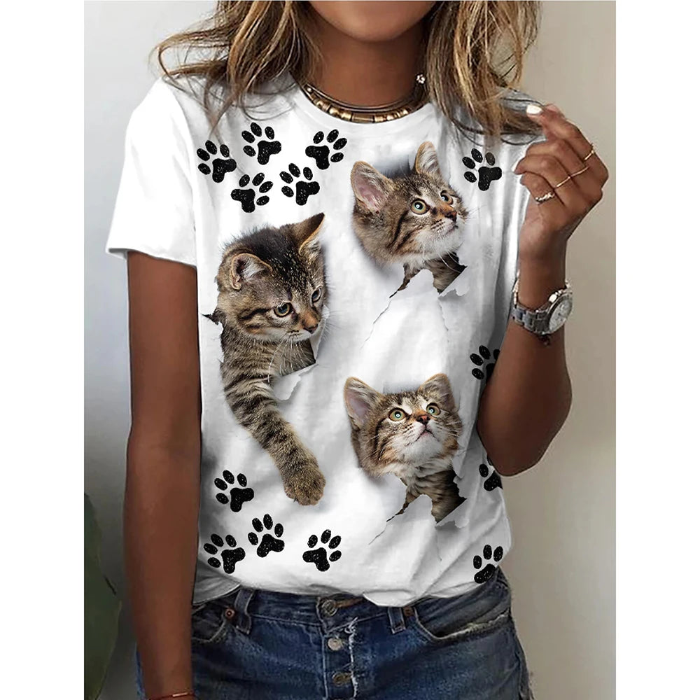 Woman clothing   3d Dogs Cat Print T Shirt Fashion Womens Tees Tops