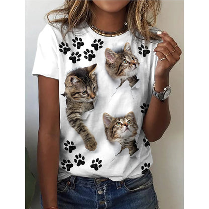 Woman clothing   3d Dogs Cat Print T Shirt Fashion Womens Tees Tops