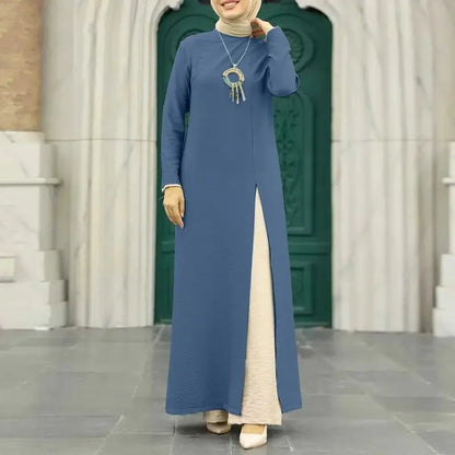 Muslim family   Abayas for Women, Long Sleeve, High Split Hems Robe, Elegant Women's Dress, Ice Silk, Wrinkle, Fashion, 2021