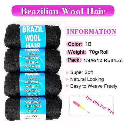 Style & Shine Hair  70g/Pc Brazilian Wool Hair Low Temprature Flame Retardant Synthetic Fiber for Wig Materials Dirty Braids For Women