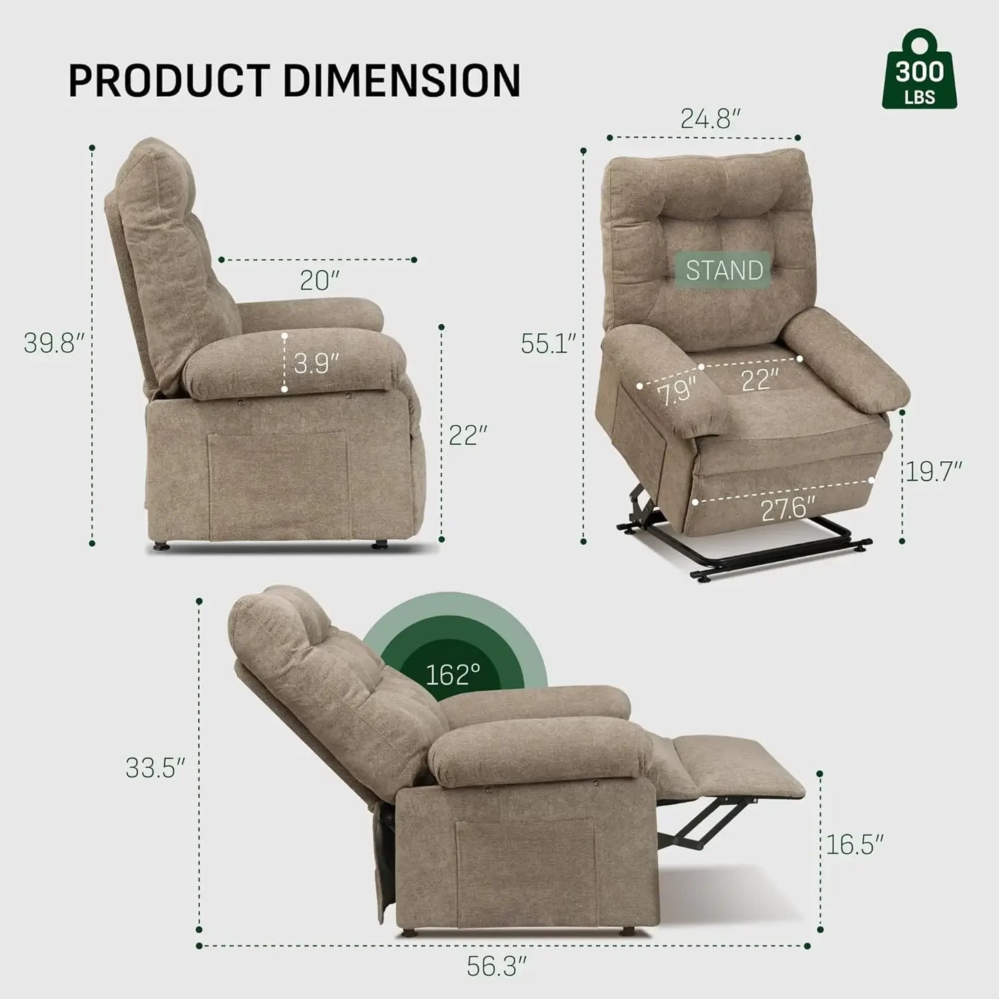 Living Room Power Lift Recliner Chair, Electric Leather Lift Recliner Chair W/Massage & Heat Cup Holders Lift Reclining Chair Sofa, Recliner