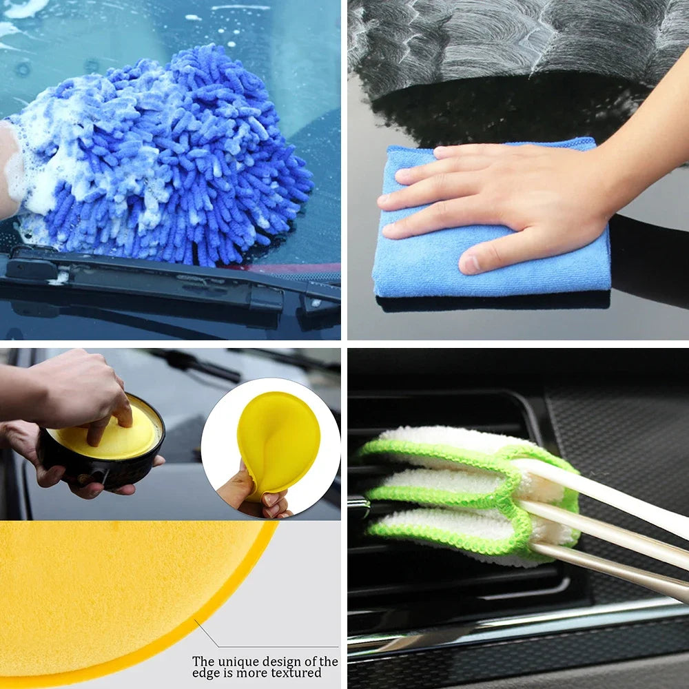 Car   New Car Cleaning Kit Scrubber Drill Detailing Brush Set Air Conditioner Vents Towel Polisher Car Auto Detailing Tools