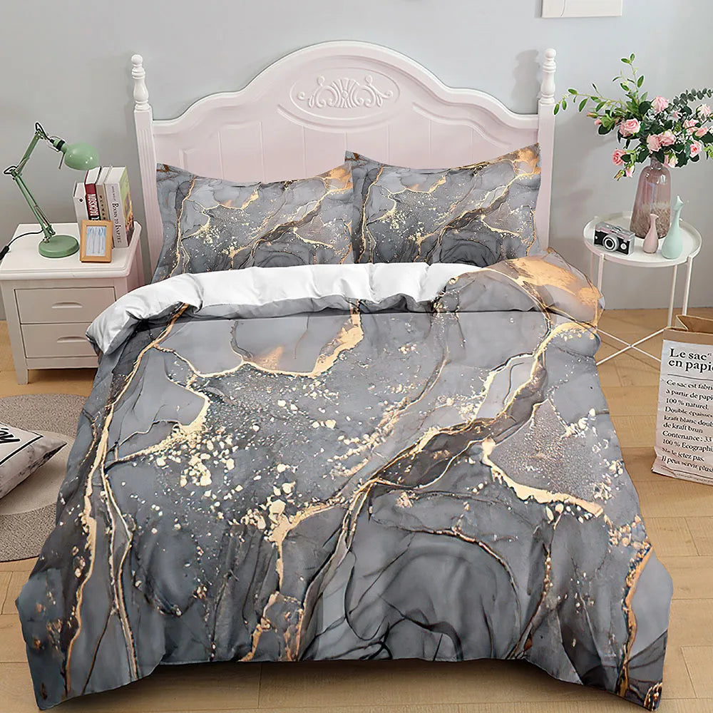 Bedroom   Marble Bedding Set King/Queen Size,Grey Gold Marble Duvet Cover Men Adults Modern Abstract Art Tie Dye Gothic Soft Quilt Cover