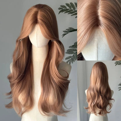 Crown & Glory Wigs   Champagne Blonde Wig Lace Front Synthetic Wig Long Body Wavy Brown Wigs for Daily Use Headband Lolita Cosplay 가발  Perruque Femme