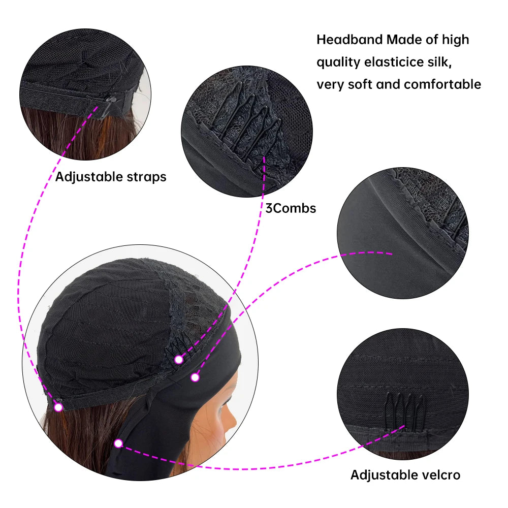 Crown & Glory Wigs  EASIHAIR Long Straight Headband Synthetic Wigs Black with Brown Highlight Headband Wig Heat Resistant Daily Fake Hair for Women