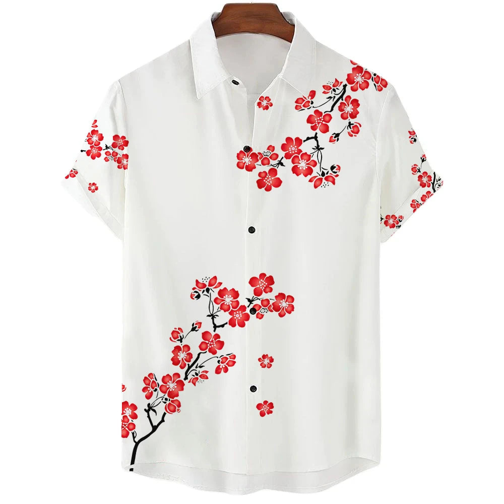 Men clothing  Sakura Pattern Shirt Unisex Shirt Hawaii Beach Shirts