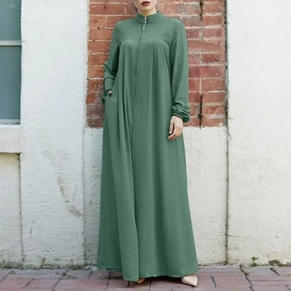 Muslim Family   Jalabiya Dress Women Long Sleeve Muslim Eid Casual Solid Color Abaya Caftan Kaftan Dresses Ramadan Abayas Vestido Zipper Robe