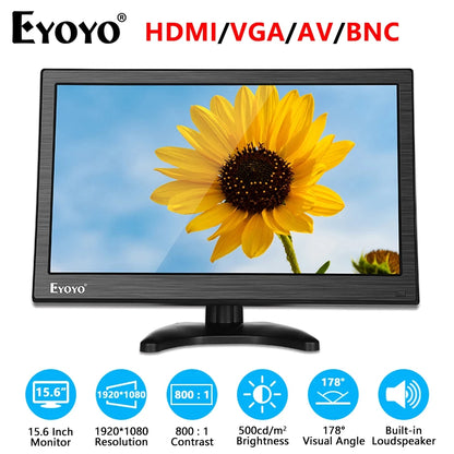 Laptop Desktop  Eyoyo 15.6'' IPS Screen Monitor HDMI Display 1920x1080 AV/VGA/BNC/USB HDMI port 178° with remote control FHD monitor for PC CCTV