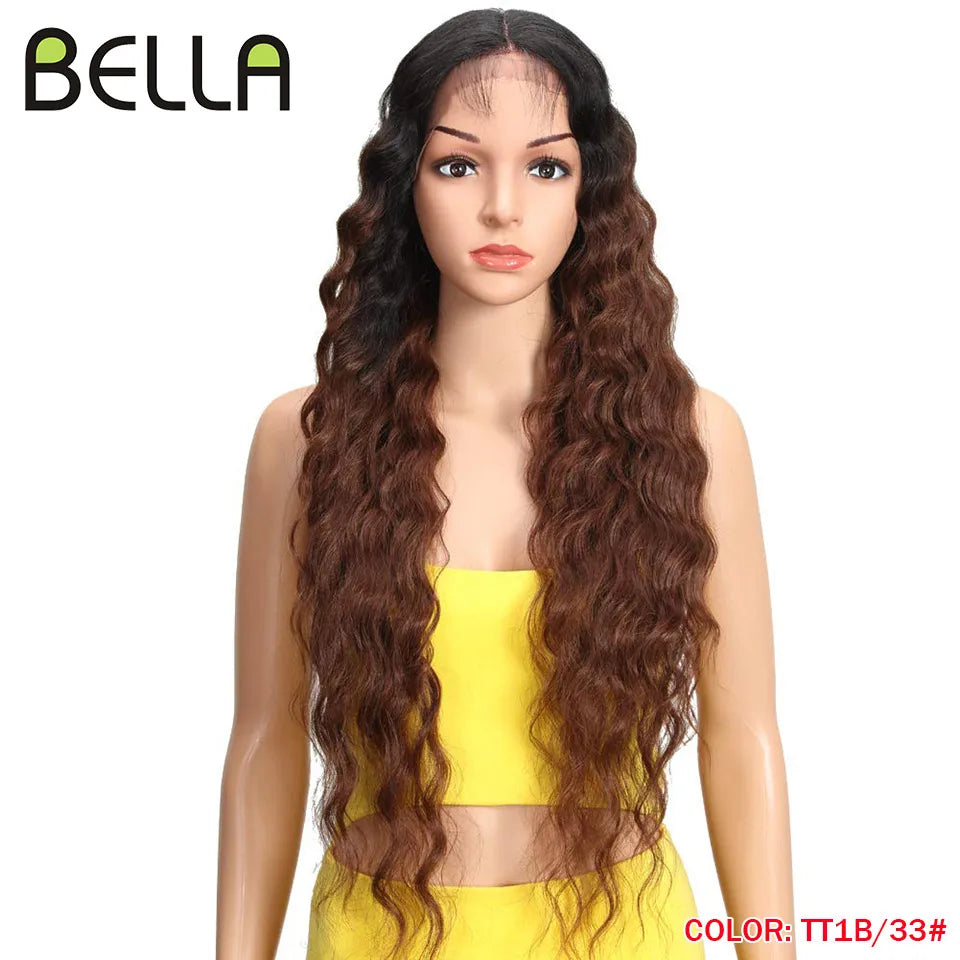 Crown & Glory Wigs  BELLA Lace Wigs Synthetic Deep Wave Curly Synthetic Lace Front Wig Blonde Wig Pink 30 Inch Hair Wigs For Black Women Cosplay