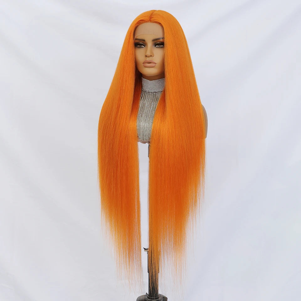 Crown & Glory Wigs  40 Inch Straight Lace Front Synthetic Wig T-Part 13x4x1 Long Lace Wigs Heat-resistant Fiber Copper Lace Frontal Wigs