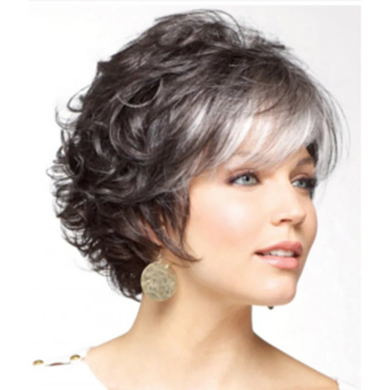 Crown & Glory Wigs Short Brown Pixie Cut Wigs with Bangs Straight Synthetic Hair Wig Ombre Blonde Wig Headband Cosplay Wig