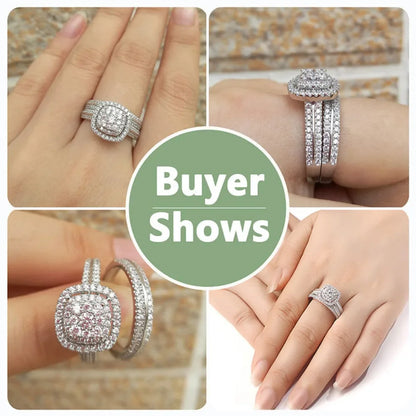 Jewellery   Elegant 2Pcs Set Engagement Rings for Women 925 Silver Color Dazzling Crystal Accessories for Female Graceful Jewelry Set