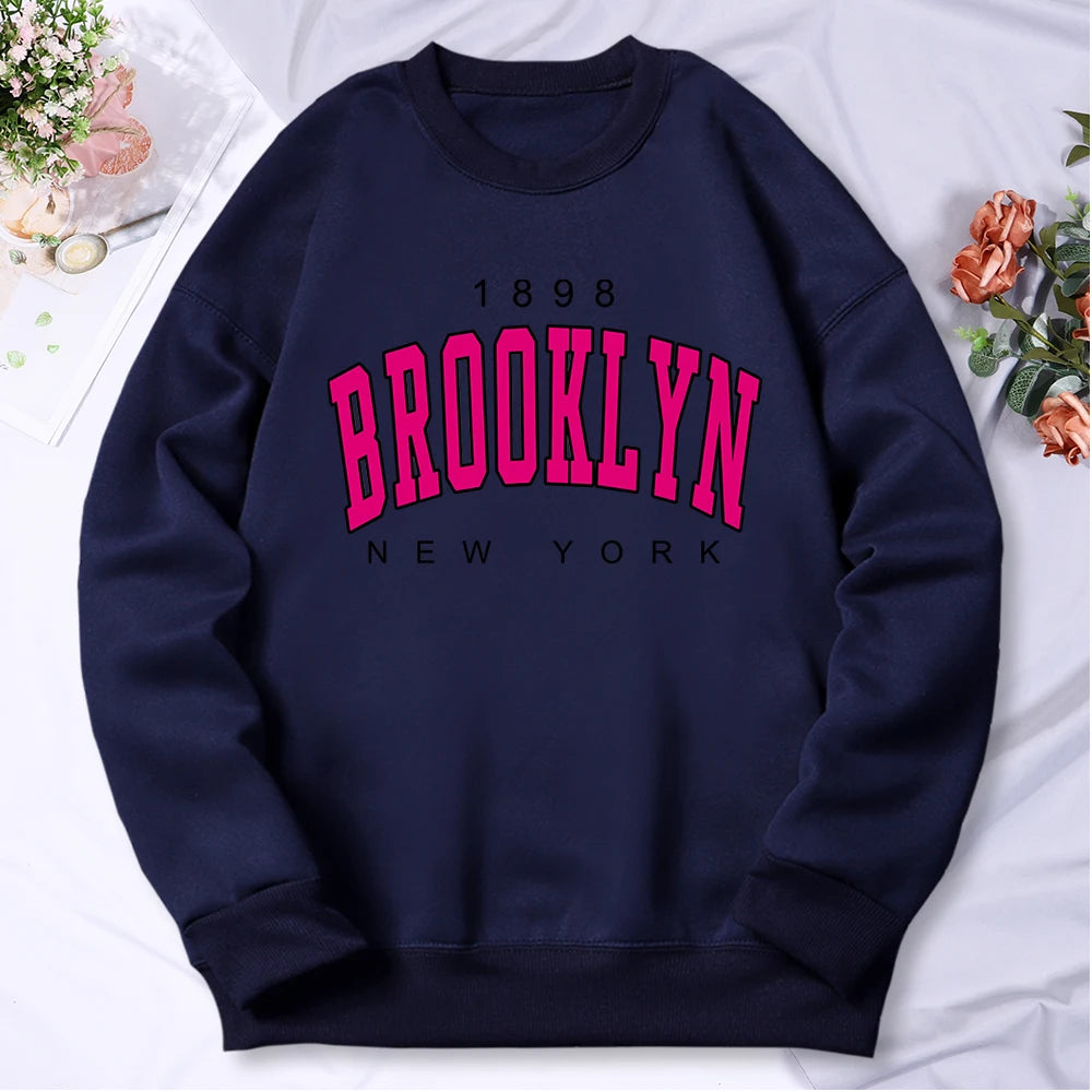 Woman clothing   Brooklyn New York Printing Tracksuit Women Classic Retro Fashion Hooded Fleece Warm Casual Clothes Loose Oversize Hoodies