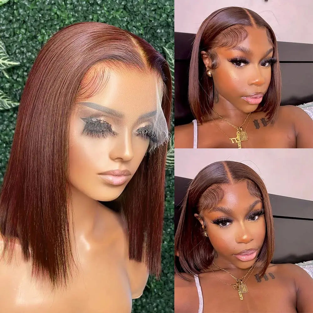 Crown & Glory Wigs Reddish Brown Bob Lace Frontal Wig Human Hair 13x4 Straight Lace Front Wig Short Bob Wig Copper Red Lace Frontal Bob Wigs