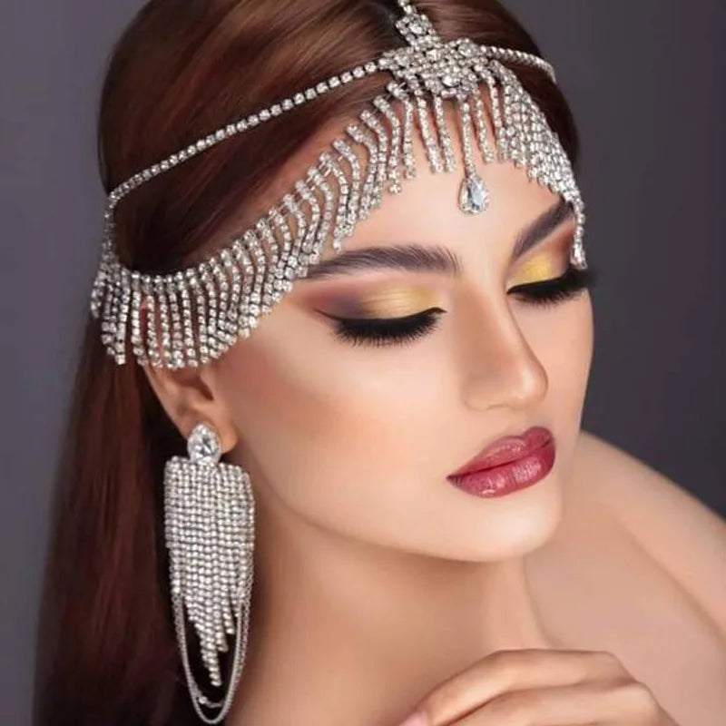 Jewellery   Vintage Trend Rhinestone Head Chain Forehead Headband Indian African Bohemian Hair Accesories Crystal Fringe Tiara Headdress