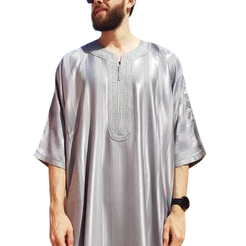 Muslim family  Mens Long Sleeve Kaftan Arab Robe Stand Collar Muslim Robe Crew Neck Arab Robe Islamic Robe Muslim Ethnic Clothing Robe