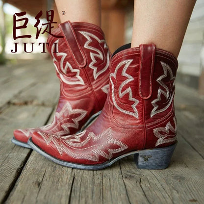 Woman shoes Casual Autumn Winter Western Cowboy Ankle Boots Women Snake Leather Cowgirl Booties Short Cossacks botas High Heels Shoes