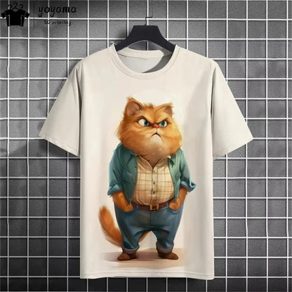 Men clothing  Funny Fat Cat Graphic T shirts Short Sleeve