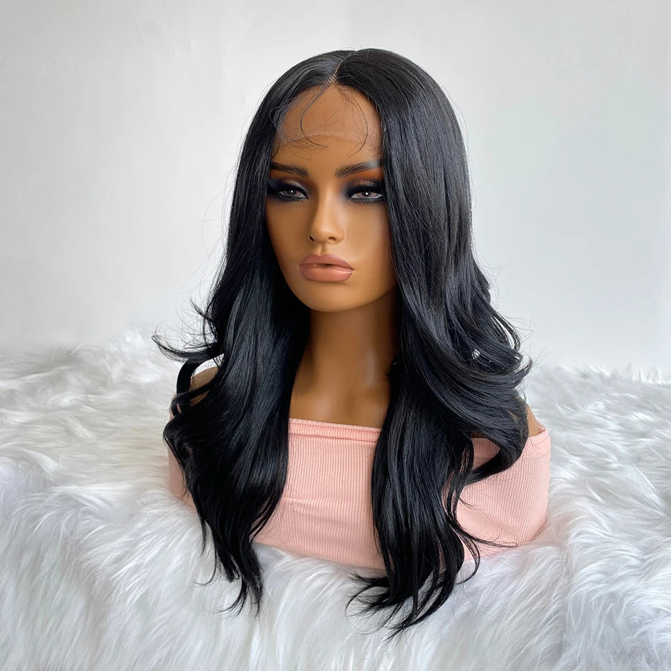 Crown & Glory Wigs T-Part Synthetic Lace Front Wigs Body Wave Highlight 13X4X1Female Lace Wig Omber Ginger Blonde Synthetic Wig with Baby Hair 22“