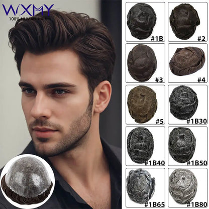 Crown & Glory Wigs   Toupee Hair Men 0.12-0.14mm Full Skin Base Male Hair Prosthesis 6" Natural Human Hair Man Wig Men's Capillary Prothesis Systems