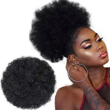 Crown & Glory Wigs  Afro Puff Drawstring Ponytail Extension for Black Women 10 Inch Synthetic Extra Large Fluffy Kinky Curly Hair Bun Donut Chignon