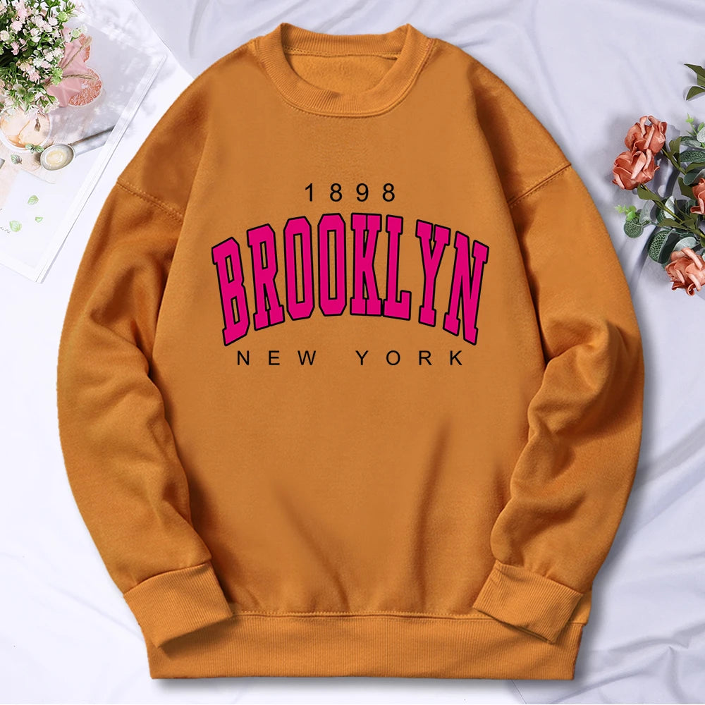 Woman clothing   Brooklyn New York Printing Tracksuit Women Classic Retro Fashion Hooded Fleece Warm Casual Clothes Loose Oversize Hoodies