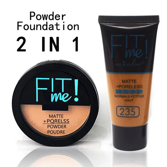 Makeup and face  Fit Me 2 IN 1 Matte Black Skin Liquid Foundation Setting Powder Makeup Set Moisturizing Face Concealer Skin Makeup