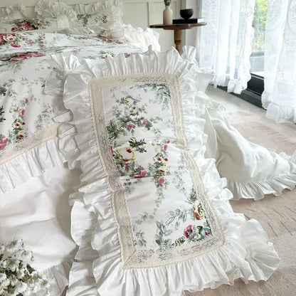 Bedroom   Ruffle patchwork 3Pcs Floral 100%cotton White Duvet Cover Set +2Pillowcases US/UK Super King size  Bedding Sets