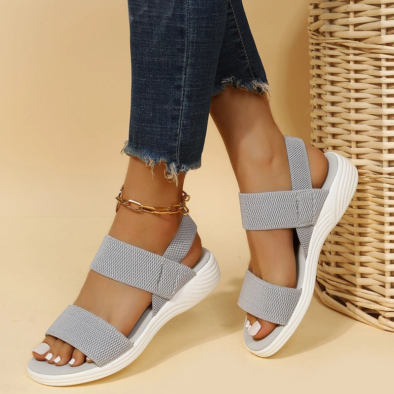 Woman shoes   Casual and Comfortable All-match Hollow Elastic Band Buckle Trifle Bottom Women's Sandals Solid Color Plus Size Women's Sandals