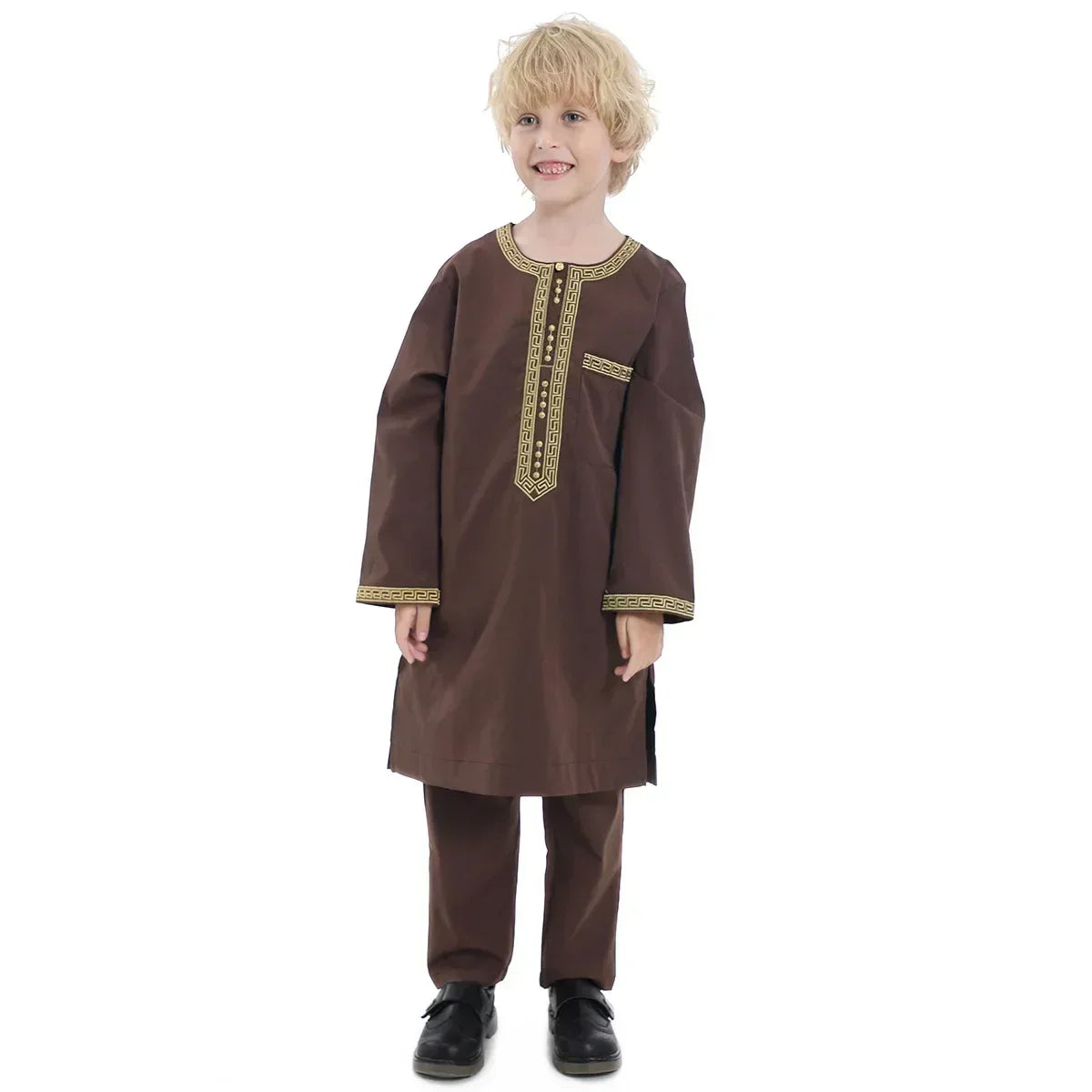 Muslim family    Muslim Kids Jubba Thobe Arab Boy Thobe Children Abaya Ramadan Dress Pant Set 2 Piece Caftan Robe Kaftan Musulman Ensembles