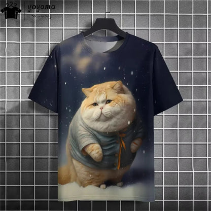 Men clothing  Funny Fat Cat Graphic T shirts Short Sleeve