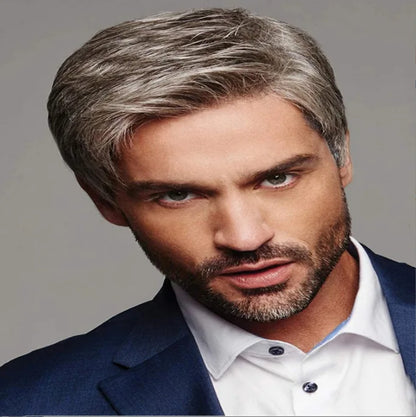 Crown & Glory Wigs   Wigs men's gradient grey parted bangs short straight hair wig set