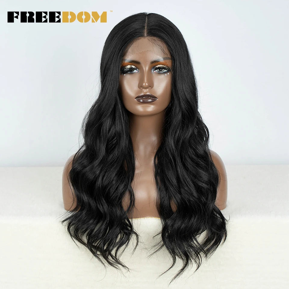 Crown & Glory Wigs   FREEDOM Synthetic Lace Front Wigs For Women Body Wave 24 Inch Wavy Wig Ombre Brown Blonde Pink Lace Wig White Cosplay Wig