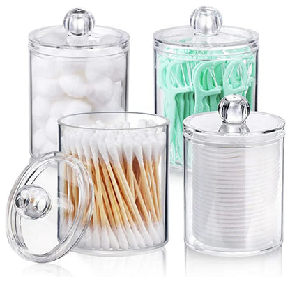 Bathroom 4Pcs Qtip Holder Dispenser with Lids Clear Acrylic Bathroom Jars Swab Storage Multifunction Acrylic Cosmetic Makeup Organizer