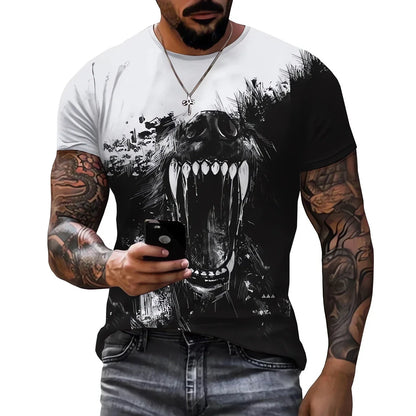 Men clothing  3D printed T-shirt with Wolf print Cool big black T-shirt round neck o neck