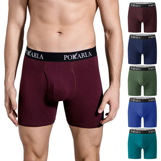 Men clothing   POKARLA 5pcs Men’s Cotton Boxer Shorts Open Fly U Pouch Soft Breathable Male Underwear Tagless Sexy Underpants Elastic Panties