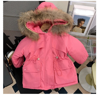 Girl clothing 2024 Winter Girls 3-10 Years Fashion Fur Hoode Thick Warm Fleece Jacket Kids Coat Outerwear Two Colors