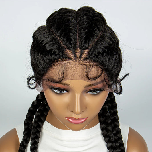 Crown & Glory Wigs  Synthetic Cornrow Braiding Wigs for Women with Baby Hair Natural Color Handmade Braided Braids Wig Lace Front Double Dutch Braid