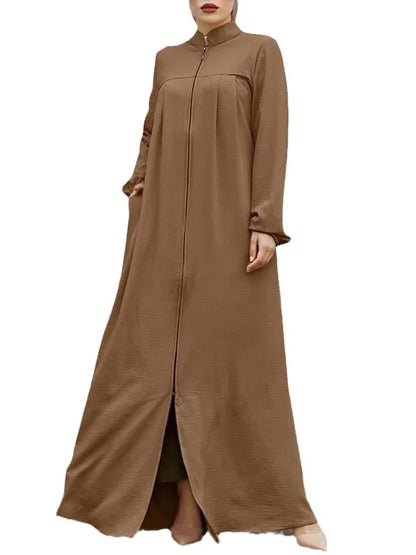 Muslim Family   Jalabiya Dress Women Long Sleeve Muslim Eid Casual Solid Color Abaya Caftan Kaftan Dresses Ramadan Abayas Vestido Zipper Robe