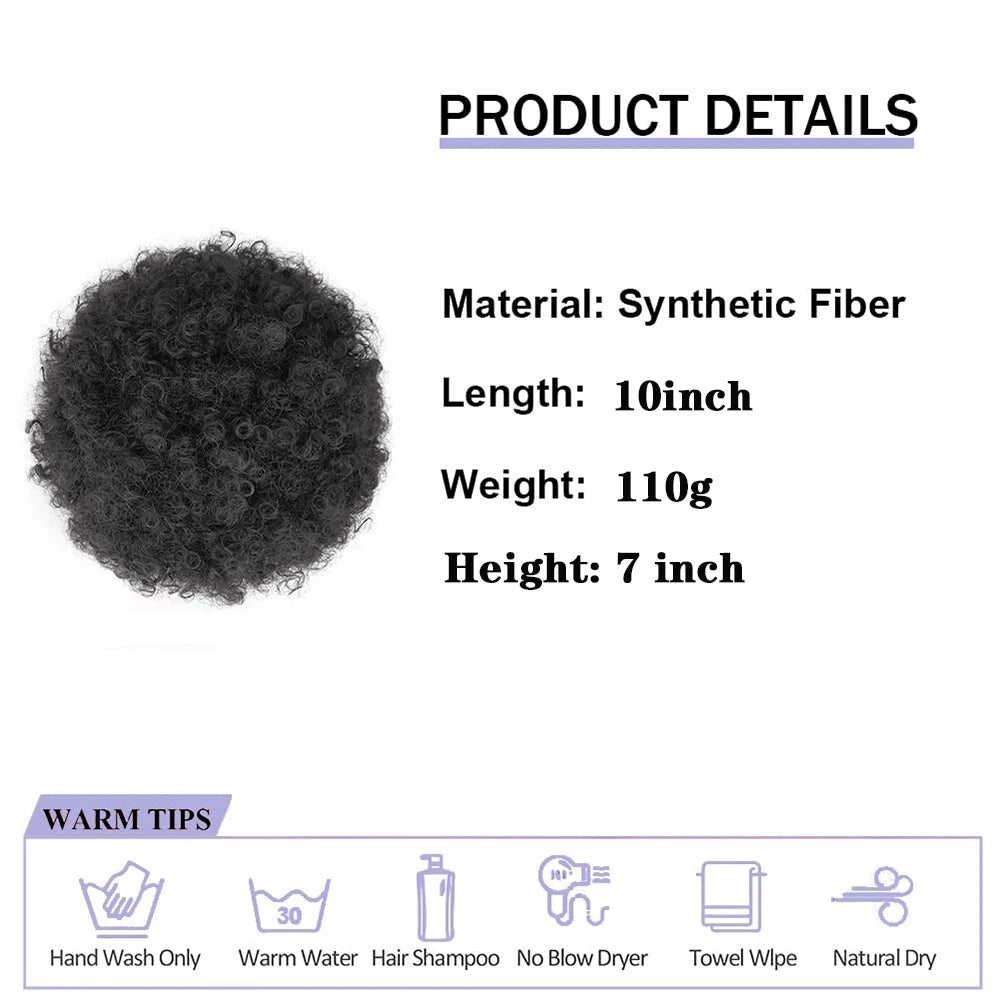 Crown & Glory Wigs  Afro Puff Drawstring Ponytail Extension for Black Women 10 Inch Synthetic Extra Large Fluffy Kinky Curly Hair Bun Donut Chignon