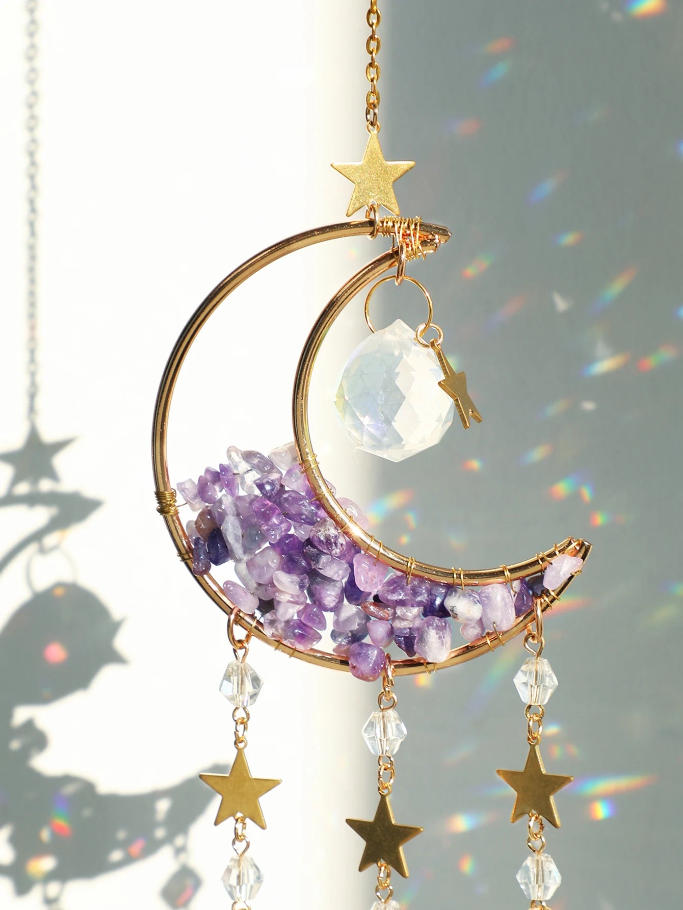 Outdoor Crystal  Suncatcher Moon Amethyst Rainbow Maker Hanging Decor Sun Catcher Light Catcher Xmas Outdoor Window Garden Decoration